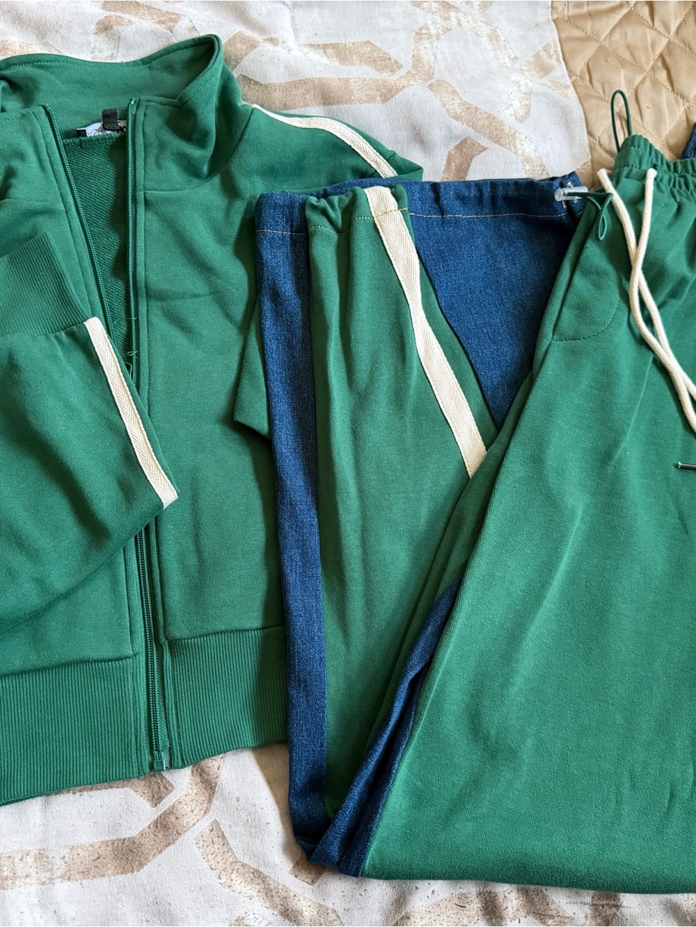 Fashion Nova Green and Navy Two-Tone Track Set